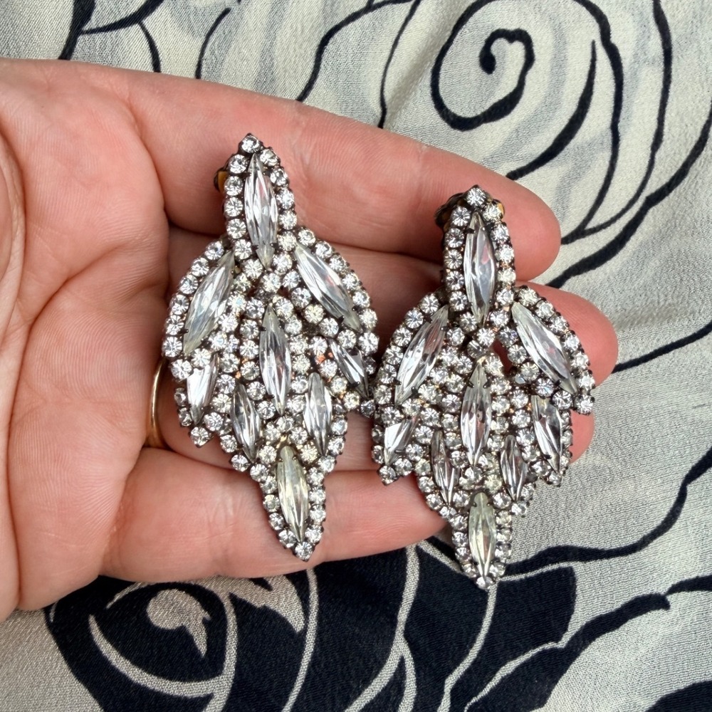 Vintage Sparkling Crystal Chandelier Clip On Earrings‎ Statement - GORGEOUS